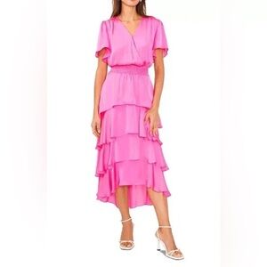 Vince Camuto Flutter Sleeve Tiered Midi Dress size XS NWT